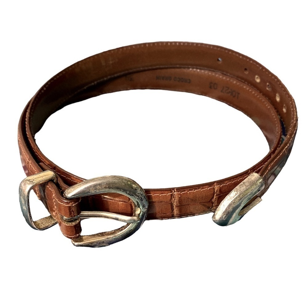 Canterbury Belt solid brass buckle brown croco grain leather Sz 34  S-14